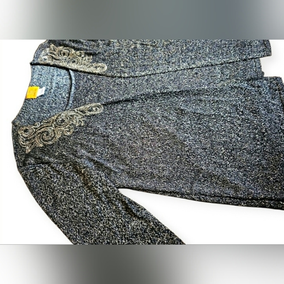 Ruby Rd. Sparkly Longsleeve Blouse One piece Cardigan Gold Sparkles Shimmer Gems - Picture 9 of 11
